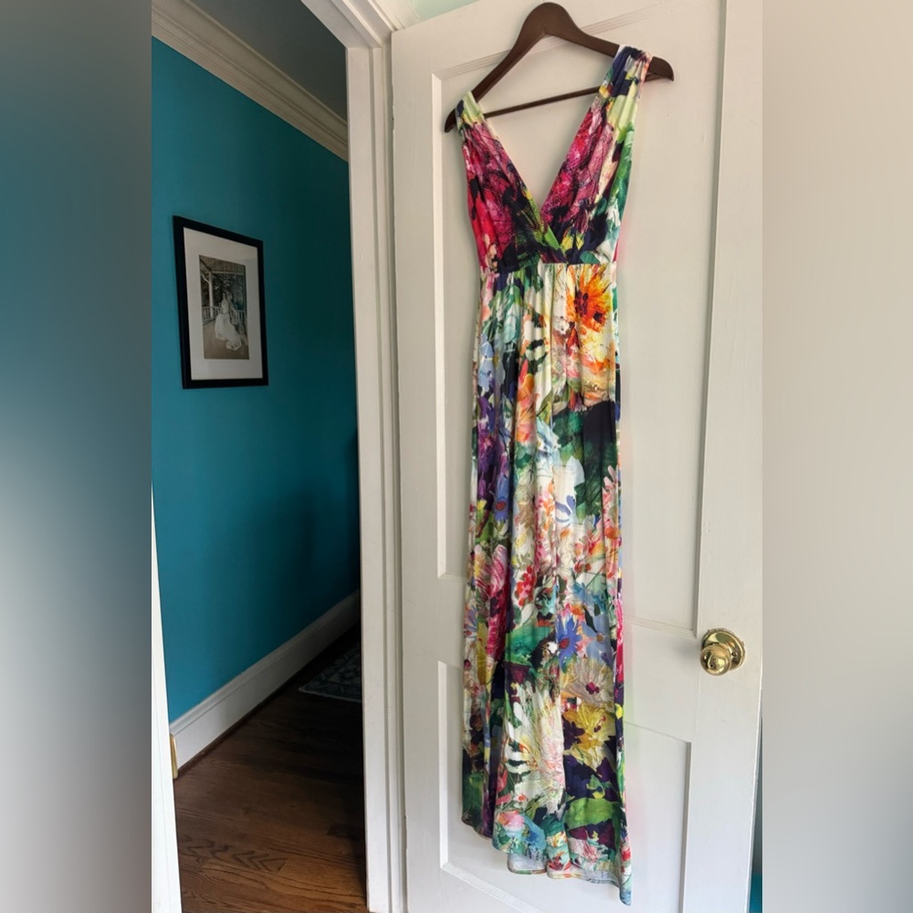 Tiffany Rose maternity gown. Vibrant colors, standout showing at your event!